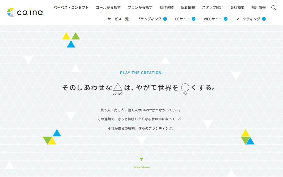Caina ,Incの公式サイトのファーストビュー