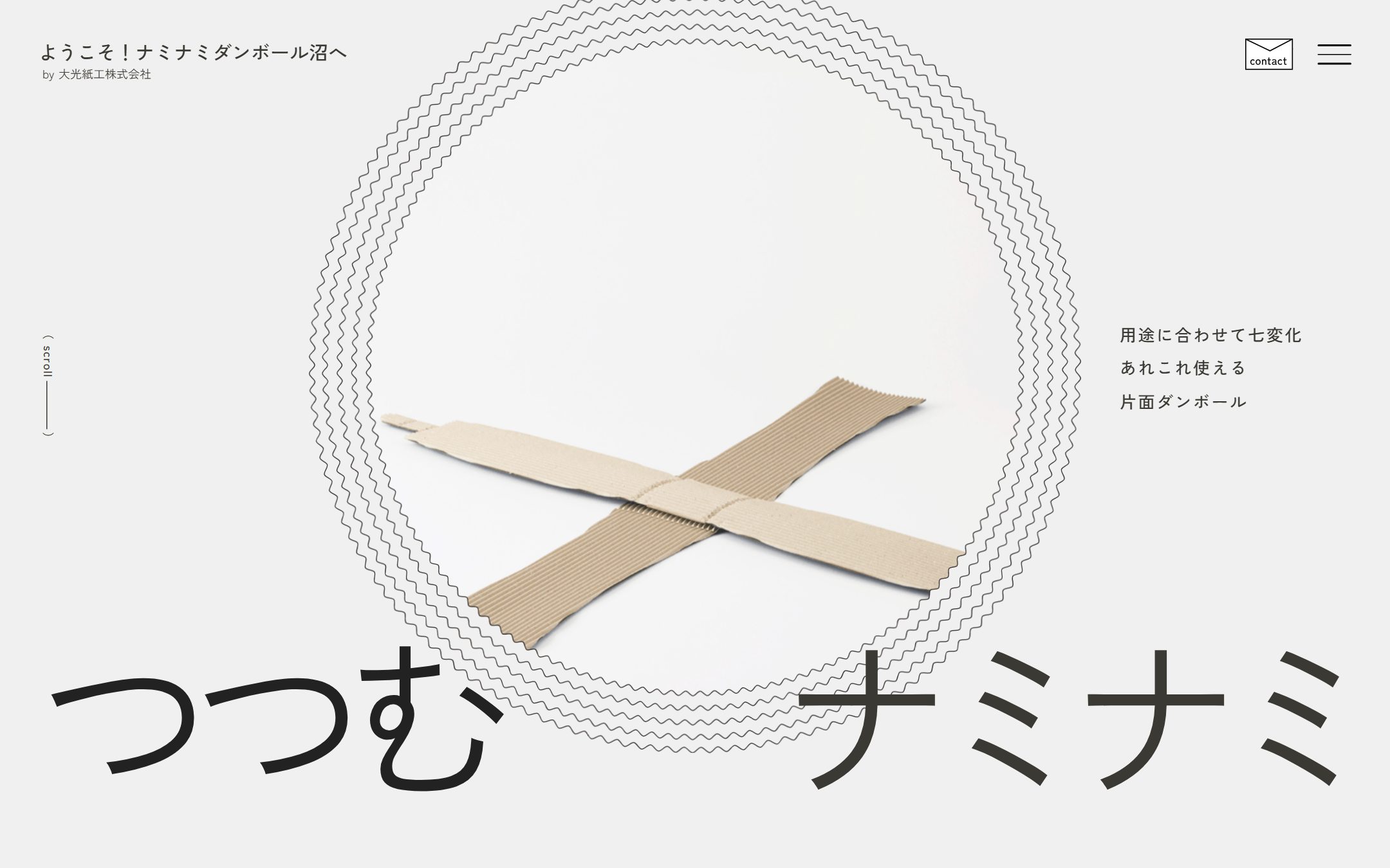 ナミナミダンボールの公式サイトのファーストビュー