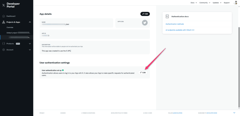 Callback URIの項目にURLを入力する設定画面。