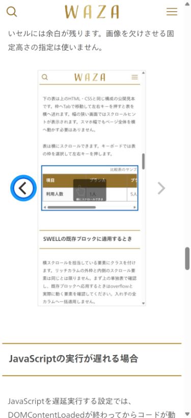 縦長画像を表示したFlickityの見本と前へボタンのフォーカス